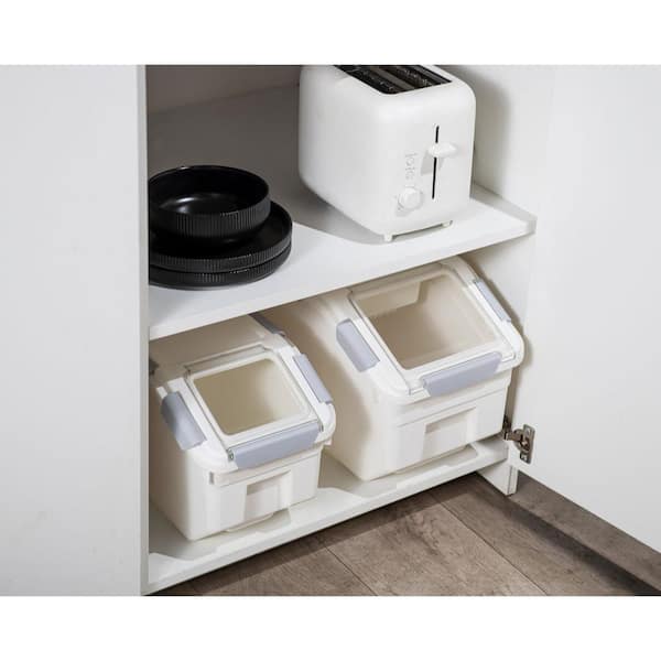 Basicwise White Large Plastic Storage Food Holder Containers with a  Measuring Cup and Wheels (Set of 2) QI004138L.2 - The Home Depot