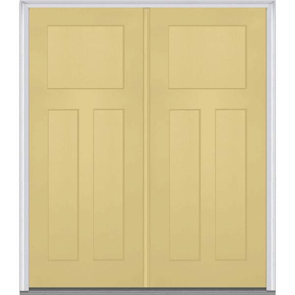 MMI Door 72 in. x 80 in. Classic Left-Hand Inswing Craftsman 3-Panel Painted Fiberglass Smooth Prehung Front Door with Brickmould