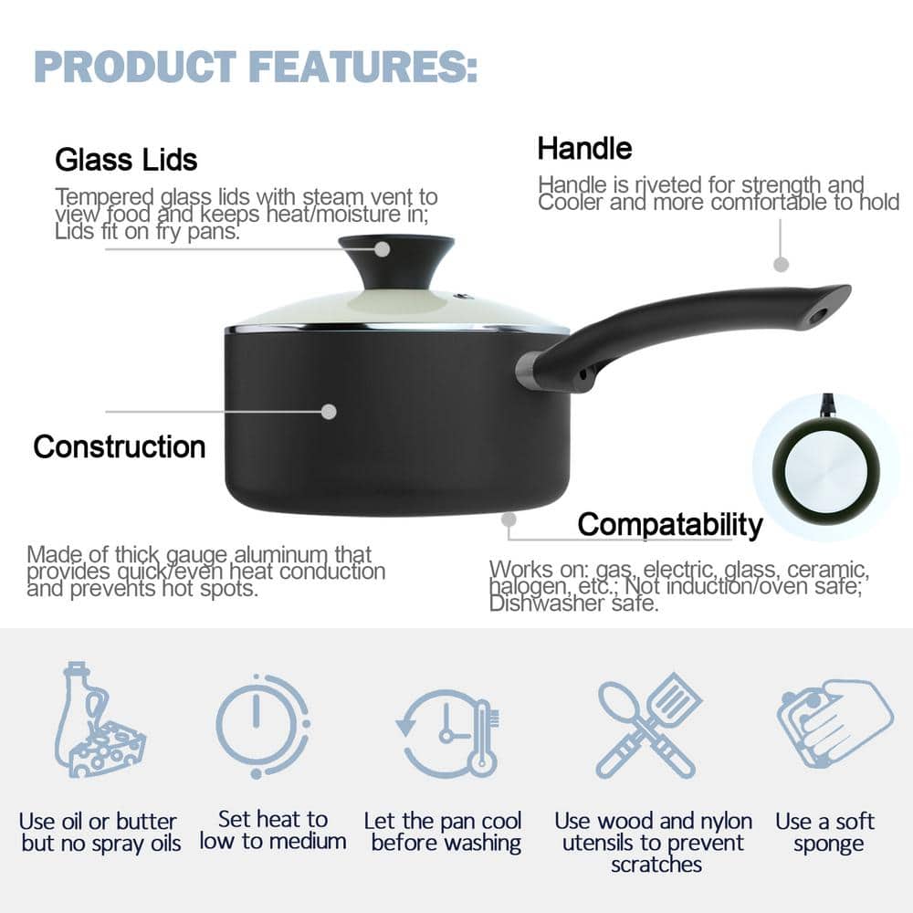 Black 10-Piece Nonstick Ceramic Coating Aluminum Cookware Set