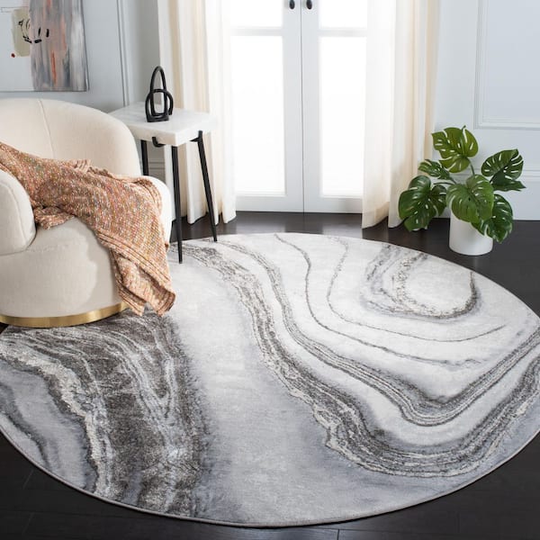 Orchard 8 ft. x 8 ft. Gray/Ivory Abstract Round Rug