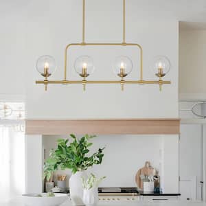 Friedlander 4-Light Gold Kitchen Island Fixture, Linear Chandelier with Clear Glass Shade