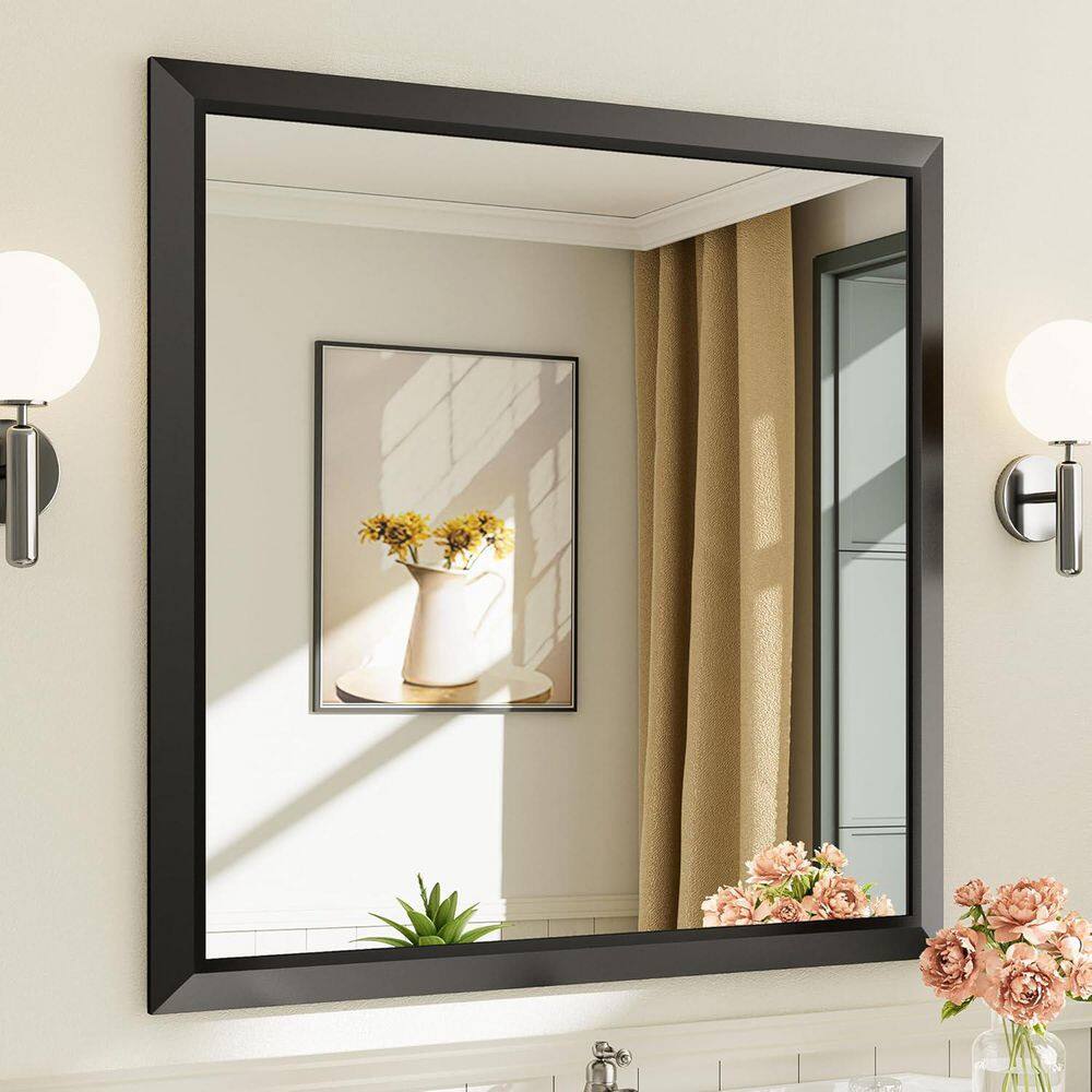 36 in. W x 36 in. H Square Framed French Cleat Wall Mounted Tempered Glass Bathroom Vanity Mirror in Black price history on PriceWatchPro
