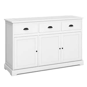 White Wood 53.5 in. Kitchen Island with Adjustable Shelves and 3-Drawers
