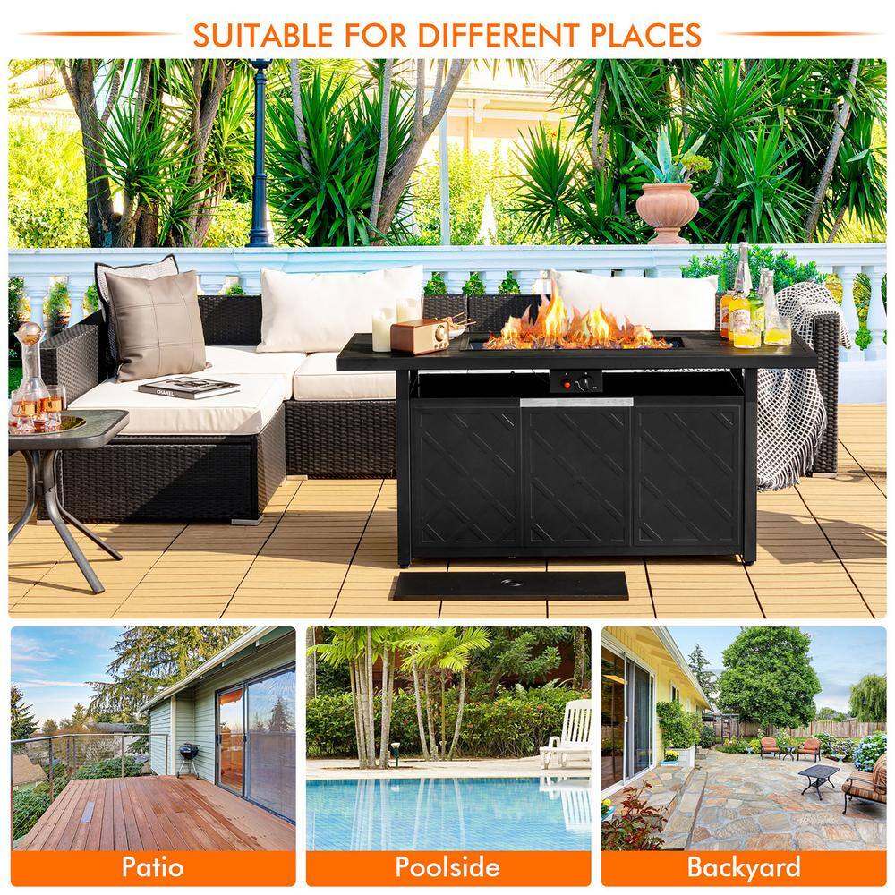 57'' Black Steel Rectangular Gas Fire Pit Table