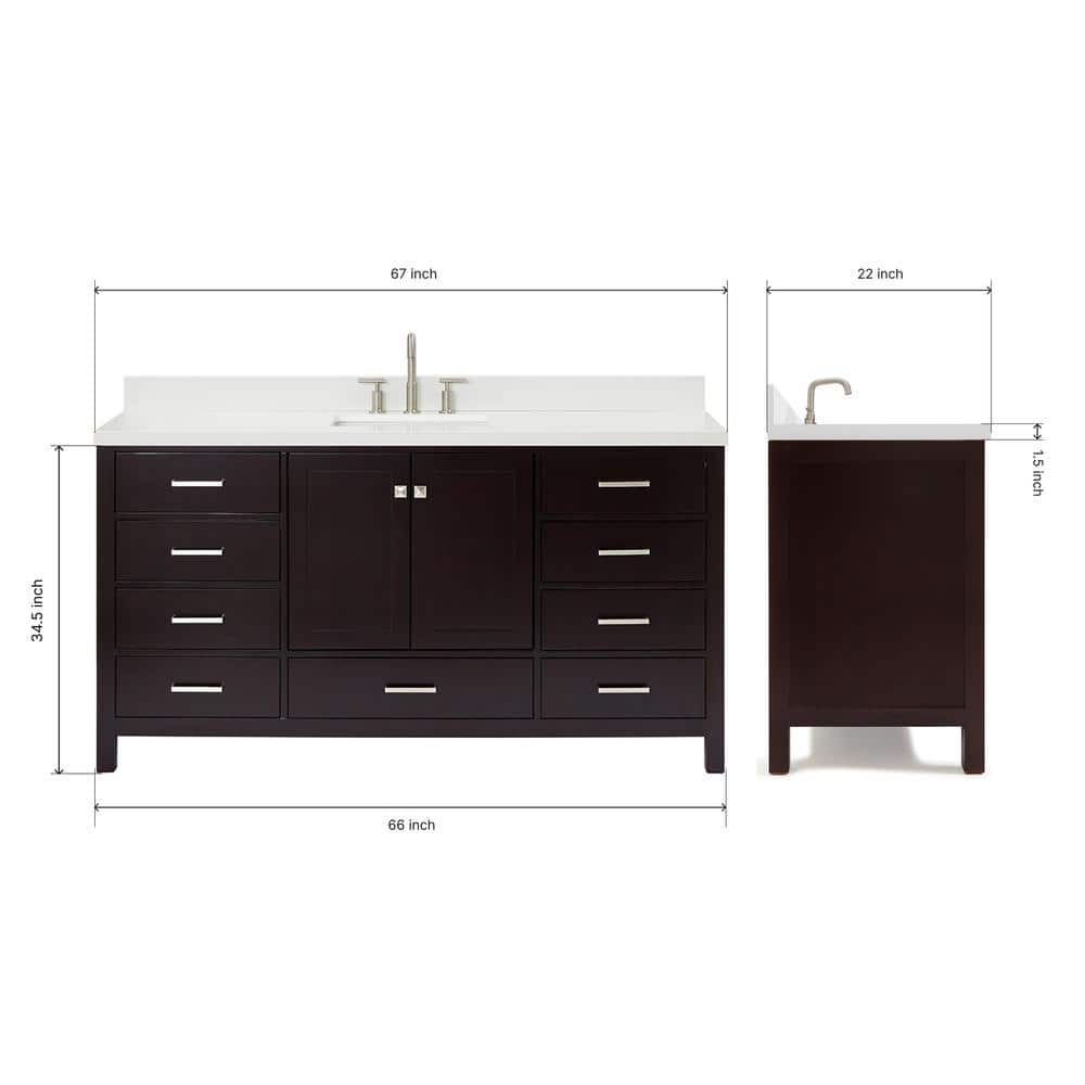 Espresso Solid Wood Freestanding Single Basin Vanity with Quartz Top