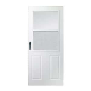 200 Series 33 in. x 80 in. White Universal Mid-View Traditional Self-Storing Aluminum Storm Door with Black Hardware