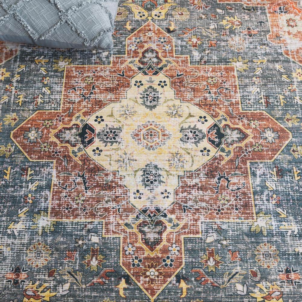 Arizona Rust and Blue Green 8' x 10' Synthetic Area Rug