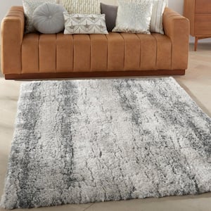 Dreamy Shag Ivory/Charcoal 5 ft. x 7 ft. Abstract Contemporary Area Rug