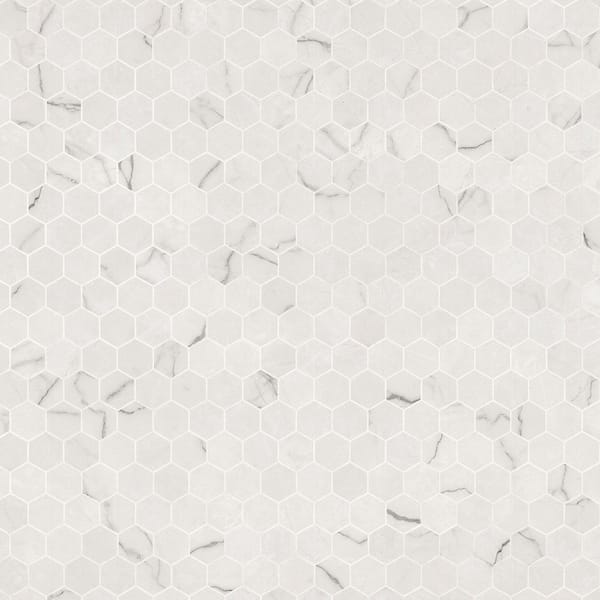 MSI Take Home Tile Sample - Briella Gray Hexagon 4 in. x 4 in. Polished Porcelain Mesh-Mounted Mosaic Floor and Wall Tile