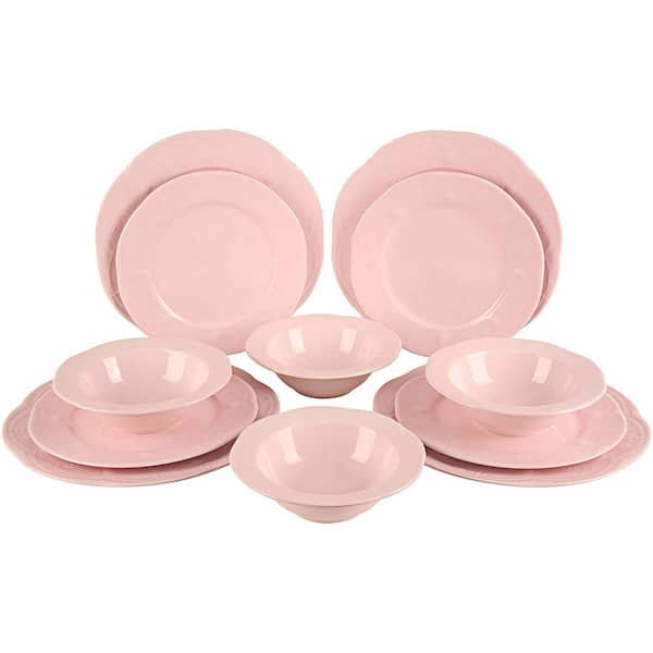 12-Pieces Porcelain Dinnerware Set Light Pink