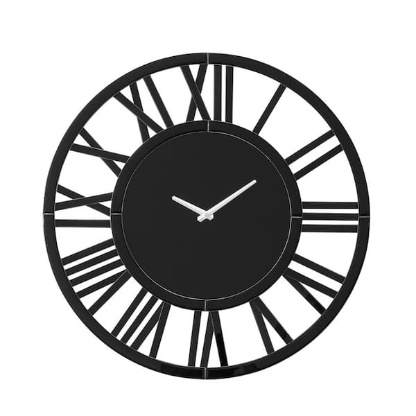 THKSHOUZ Black Roman Numeral Glass Diamond Mirror Wall Clock