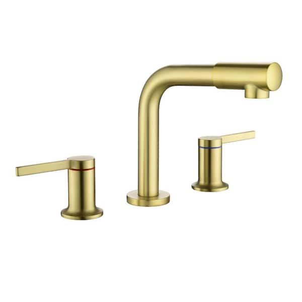 AIMADI 8 in. Widespread Double Handle Bathroom Faucet with Rotating Spout 3-Hole Brass Bathroom Sink Taps in Brushed Gold