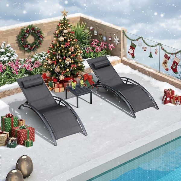 Patio Chaise Lounge Set Outdoor Beach Pool Sunbathing Lawn Lounger Recliner Chair Side Table Included
