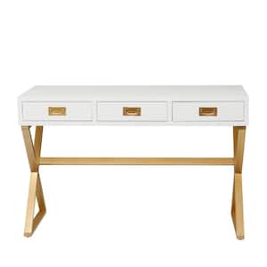 20 in. Rectangle White Wood 3 Drawers Computer Desk with Outlet