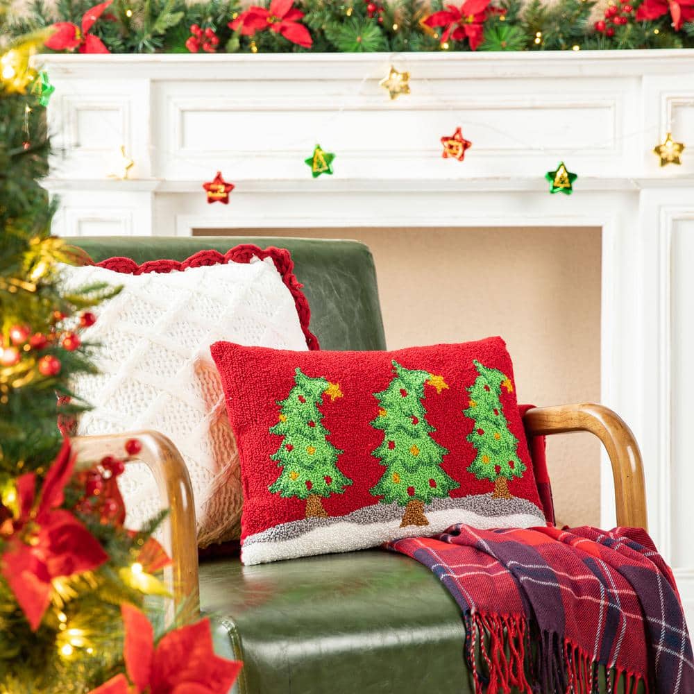 Classic Christmas Trees Hooked Rectangular Throw Pillow