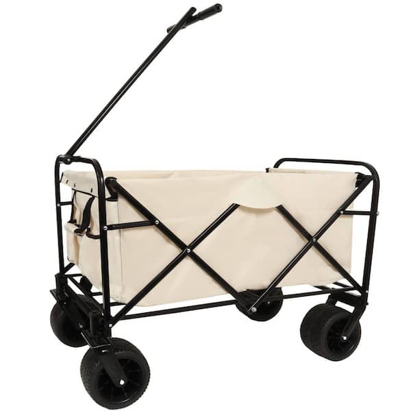 Tenleaf 4 cu. ft. Folding Steel  Wagon-Multi-Use Garden Cart Powered Wheelbarrow with All-Terrain Wheels Beige