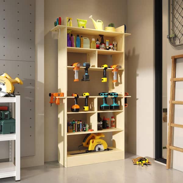 30.7 in. W x 67.7 in. H x 11 in. D Gauge 10-Shelf Wood Freestanding Cabinet in Yellow, Tool Storage Rack
