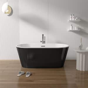 59 in. x 31.1 in. Acrylic Freestanding Contemporary Soaking Bathtub with Overflow and Drain in Gloss Black