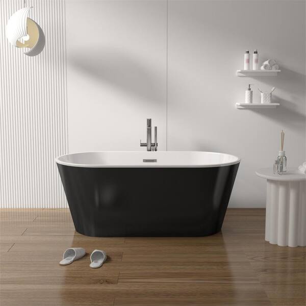 Abruzzo 59 in. x 31.1 in. Acrylic Freestanding Contemporary Soaking Bathtub with Overflow and Drain in Gloss Black