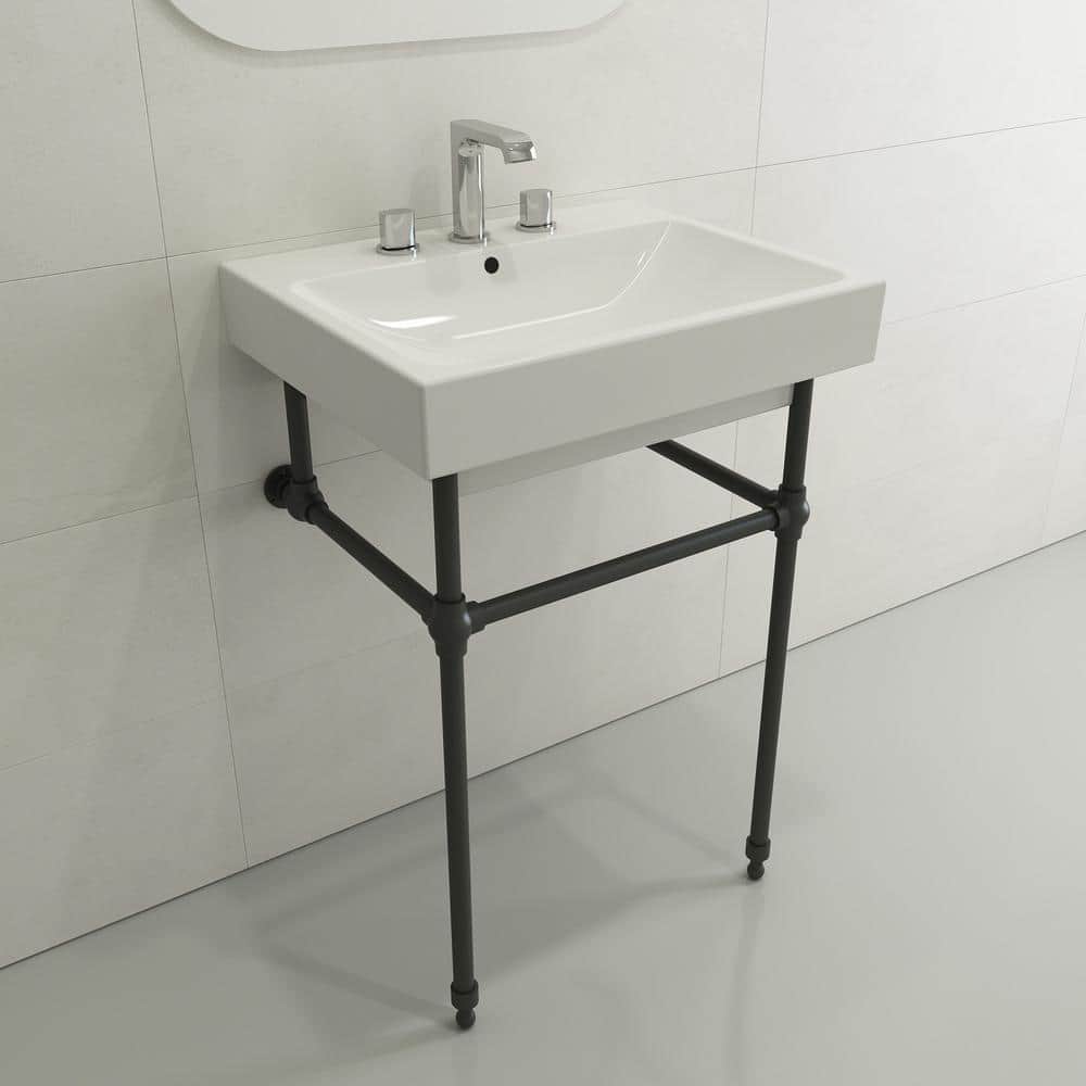 Modern White Ceramic Wall-Mount Rectangular Bathroom Sink