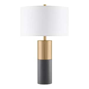 Greenhaven 25 in. 1-Light Gold and Concrete Table Lamp with Fabric Drum Shade