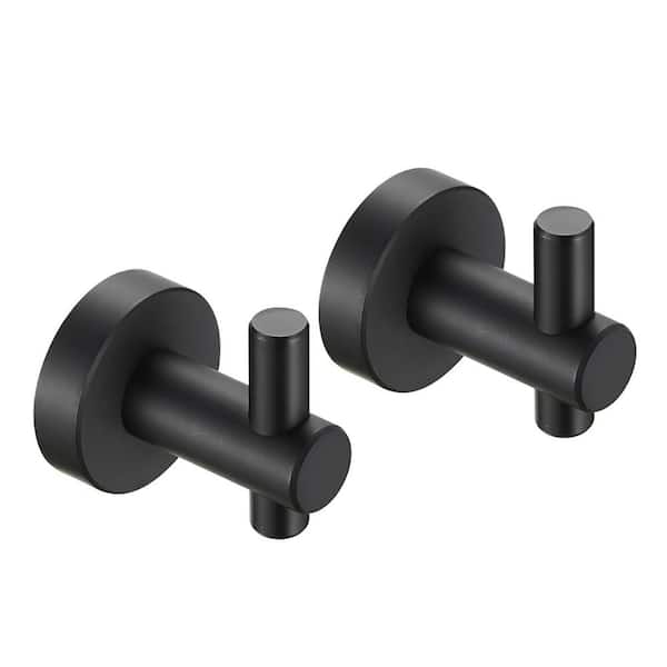 Hermitage Bath Gluon 2 Pack J-Hook Robe/Towel Hook with Screws in Matte Black