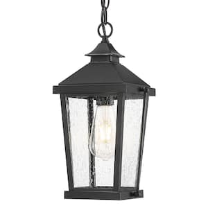 14 in. 1-light Black Outdoor Pendant Light with Seeded Glass and No Bulbs Included