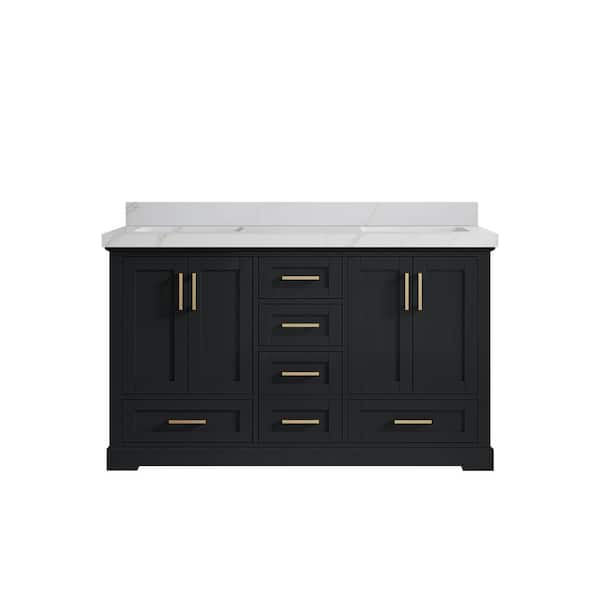 Willow Collections Boston 60 in. W x 22 in. D x 36 in. H Double Sink Bath Vanity in Wrought Iron with 2 in. Calacatta Sienna qt. Top