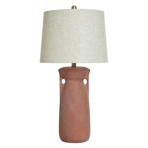 30 in. Terracotta, Brushed Brass, Oatmeal Urn Task and Reading Table Lamp for Living Room with Beige Cotton Shade