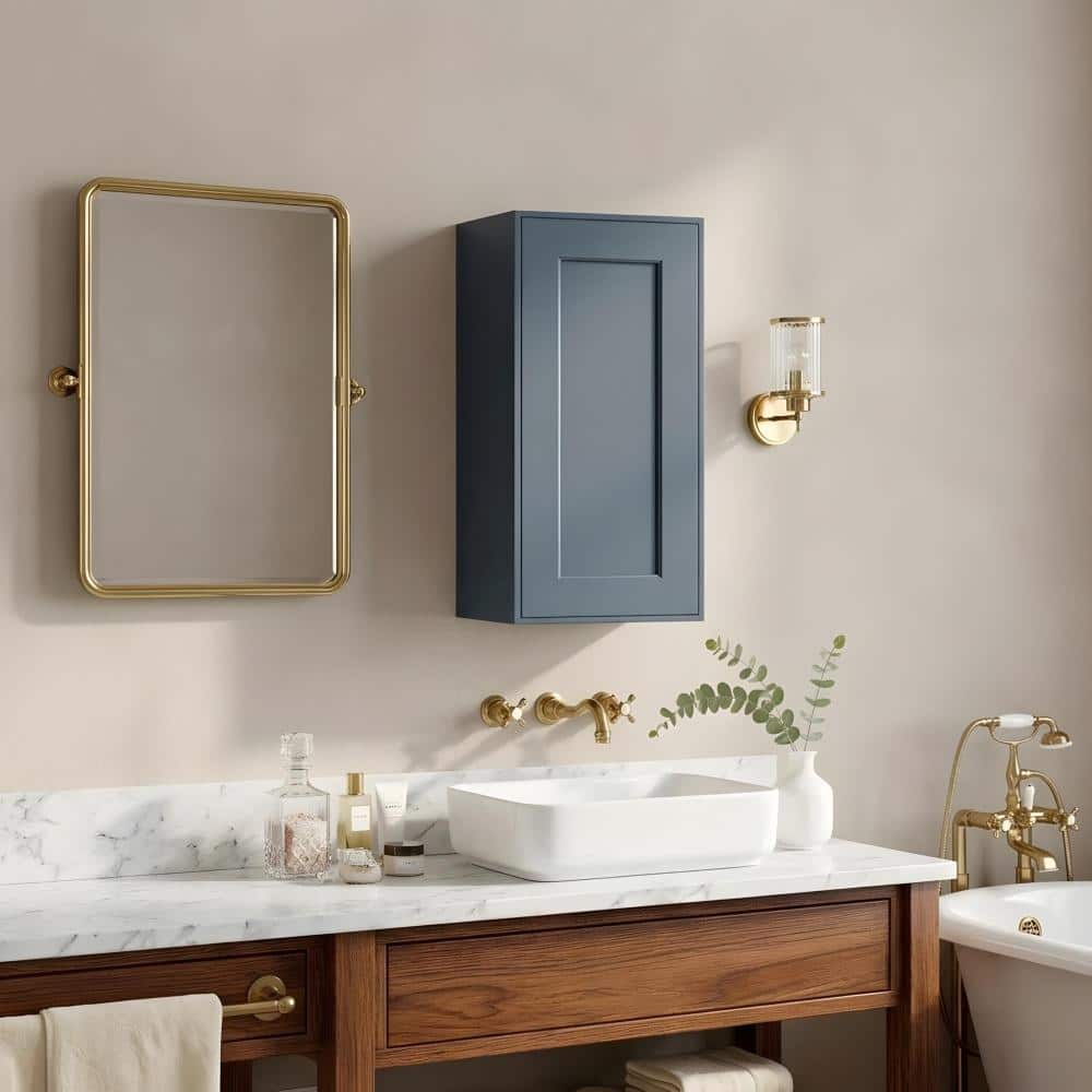 "15""Wx12""Dx30""H Solid Wood Bathroom Wall Cabinet with Doors and Adjustable Shelves, Navy Blue" price history on PriceWatchPro