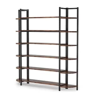 Earlimart 70.8 in. Brown Engineered Wood 6-Shelf Standard Bookcase with Large Storage Shelves