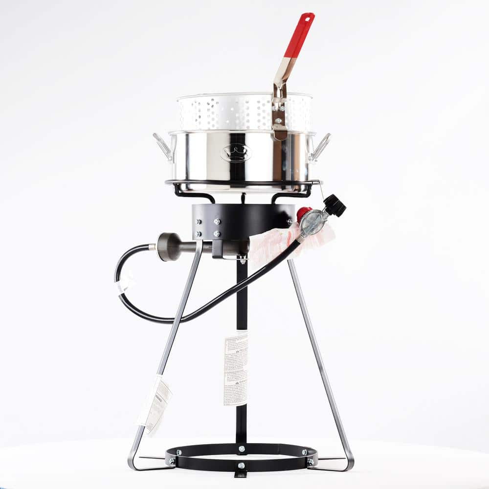 King Kooker Single Burner Propane Outdoor Cooker Kit with 10-Quart Aluminum Fry Pan and Punched Aluminum Basket