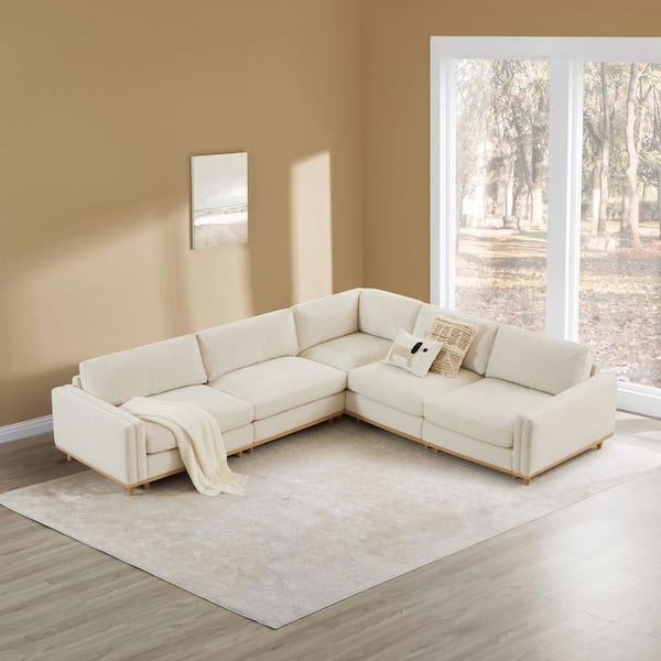Aria 114 in. 6-Piece Fabric Corner Modular Sectional Sofa in Linen with Overstuffed Cushions for Living Room