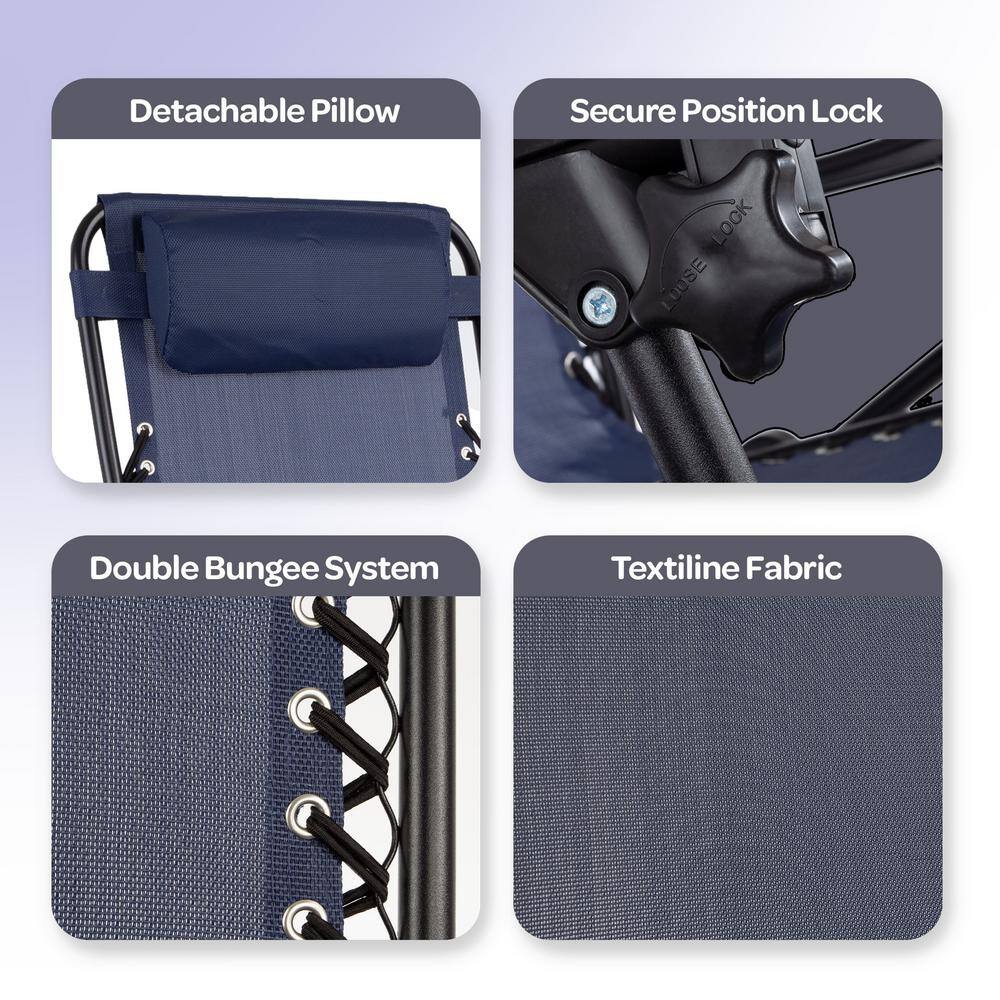 Navy Blue Steel Zero Gravity Lounge Chairs with Side Table