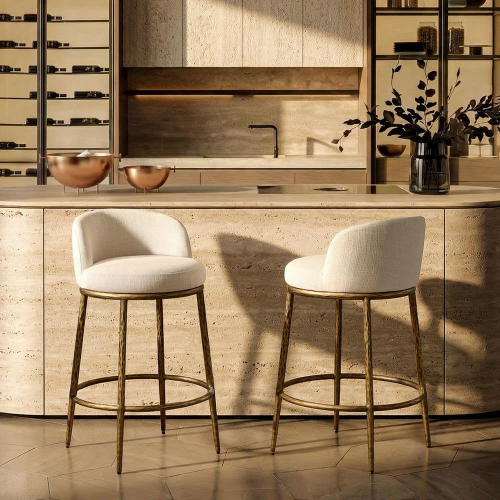 Luxe 26.6 in. H White Upholstered Bar Stool with Gold Hammered Metal Legs and Low Back for Kitchen Island Set of 2 price history on PriceWatchPro