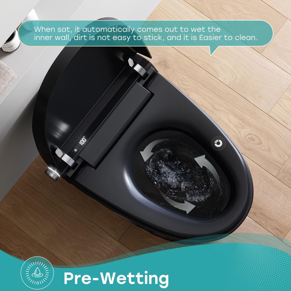Black Vitreous China Smart Toilet with Dual Flush and Bidet