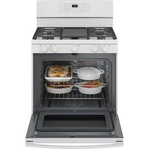 30 in. 5 Burner Freestanding Gas Range in White with Convection, Air Fry Cooking
