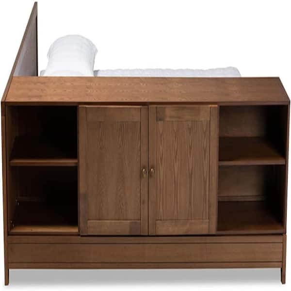 Brown Frame Queen Size Platform Bed, Durable Platform Bed for All Spaces, Space-Saving Modern Platform Bed