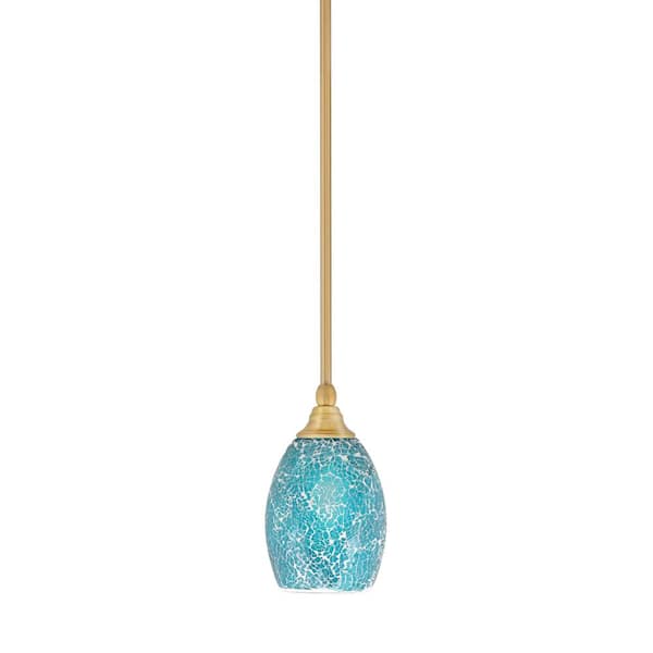 Unbranded Sparta 100-Watt 1-Light New Age Brass Shaded Pendant Light Mini Pendant with Turquoise Glass and No Bulb Included