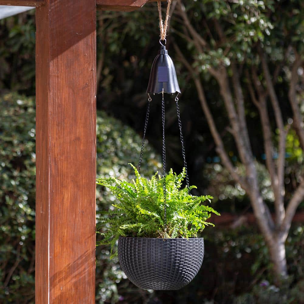 Solar Lighted Contemporary Black Plastic Hanging Planter 30"H