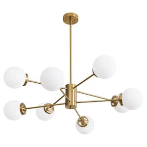 Modern 8-Light Vintage Gold Chandeliers Sputnik Mid Century Ceiling Light Fixture with Glass Shade Height Adjustable