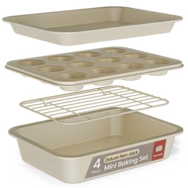 Bakken 4-Piece Bakeware Set, Nonstick Carbon Steel Sheets, Stackable Space-Saving, PTFE/PFOA/PFOS-Free, WHITE MARBLE