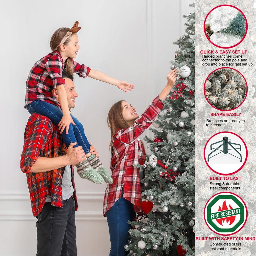 7.5-Foot Slim Flocked Fir Pre-Lit Christmas Tree with White Lights