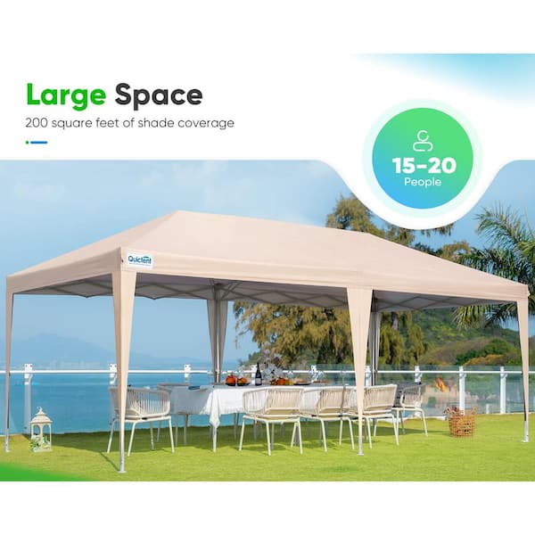10 ft. x 20 ft. Adjustable Height Pop Up Canopy with Roller Bag, Waterproof and UV Resistant, Beige