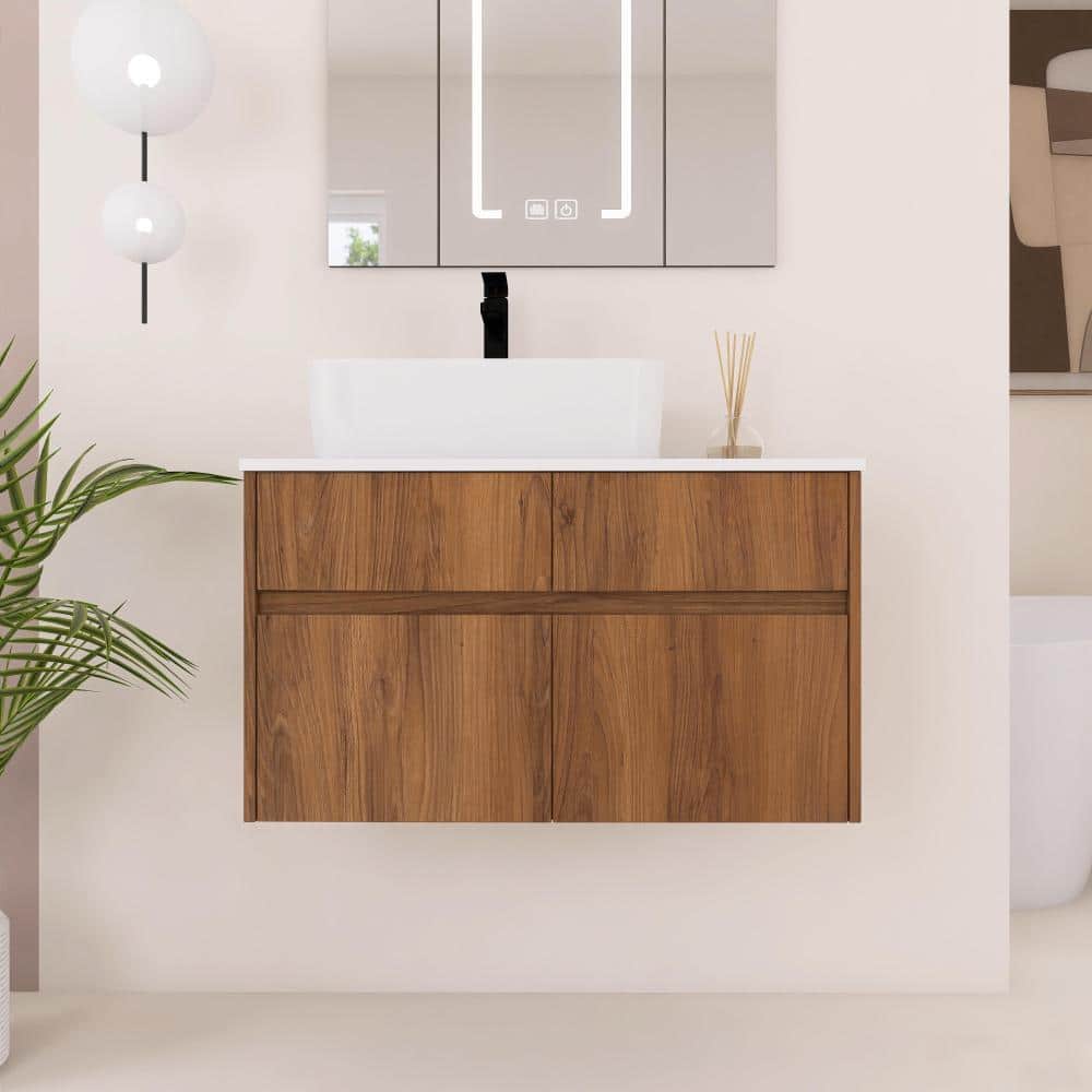 32 Inch Wall-Mounted Bathroom Vanity with Ceramic Art Basin, 2-Soft Close Doors and 1-Drawer price history on PriceWatchPro