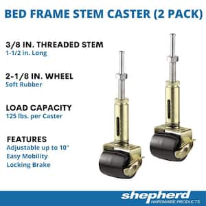2-1/8 in. Black Rubber and Gold Steel Adjustable Bed Frame Stem Caster with Locking Brake, 125 lb. Load Rating (2-Pack)