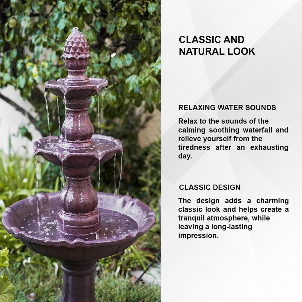 52 Inch Tall Brown 3-Tier Freestanding Waterfall Fountain