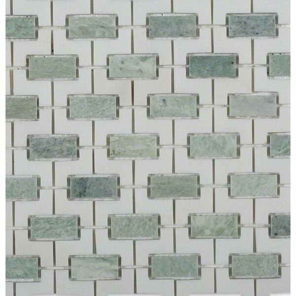 Ivy Hill Tile Rorschack Ming Green and Thassos 12 in. x 12 in. x 10 mm Polished Marble Mosaic Tile