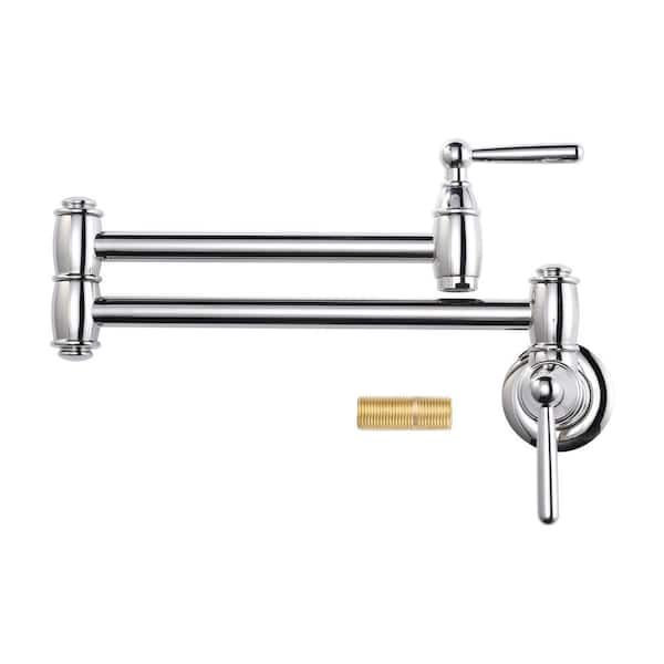 AVITAS Retro Wall Mounted Brass Pot Filler Stretchable Kitchen Faucet with Double Joint Swing Arm in Polished Nickel