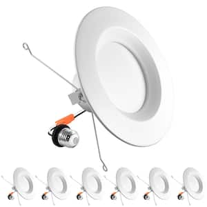 5/6in Can Light 14W=90W 5 Color Selectable Dimmable Smooth Trim Remodel Integrated LED Recessed Light Kit 6 Pack